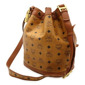 Mcm Shoulder Cognac Bag Visetos Drawstring Brown Leather